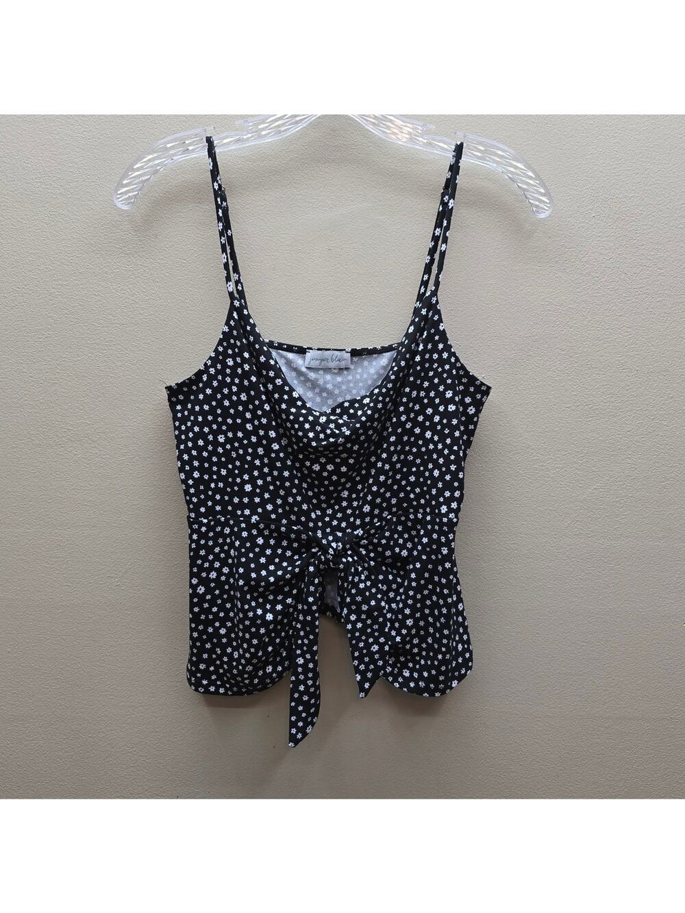 Juniper Blu Ditsy Floral Print Front Tie Crop Top Black Size Medium NWT